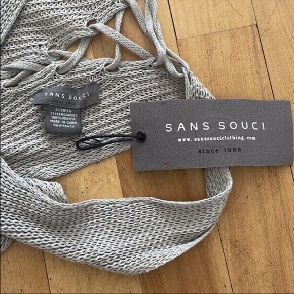 NWT Sans Souci, Tank Top, Knit, Tan, Lace Up Back, Medium - Picture 5 of 5